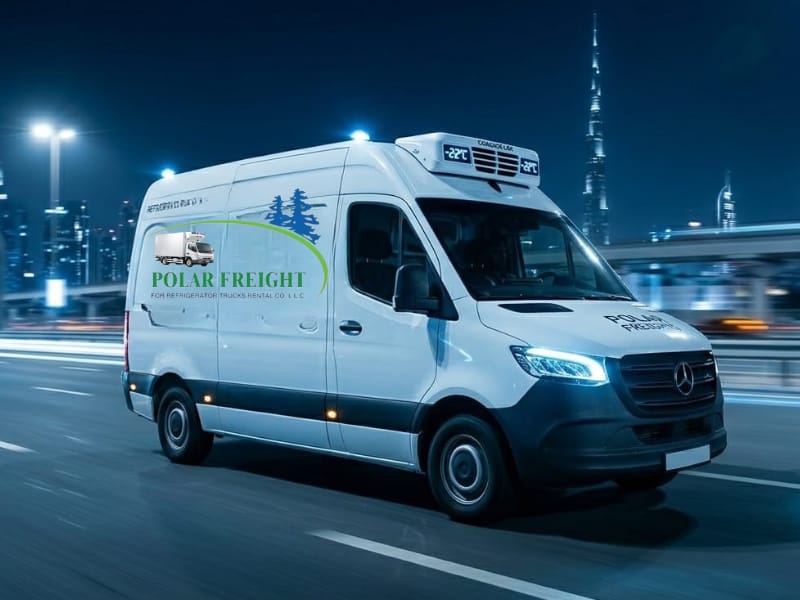 Chiller van rental Dubai providing refrigerated transport services for food, pharmaceuticals, dairy products, and frozen goods across the UAE